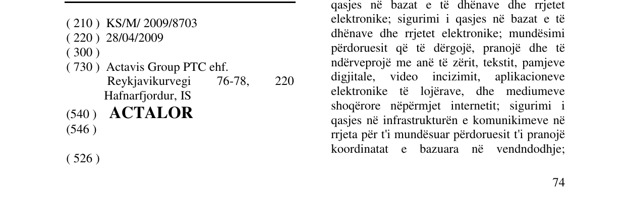 Zëri i markës ACTALOR në buletin