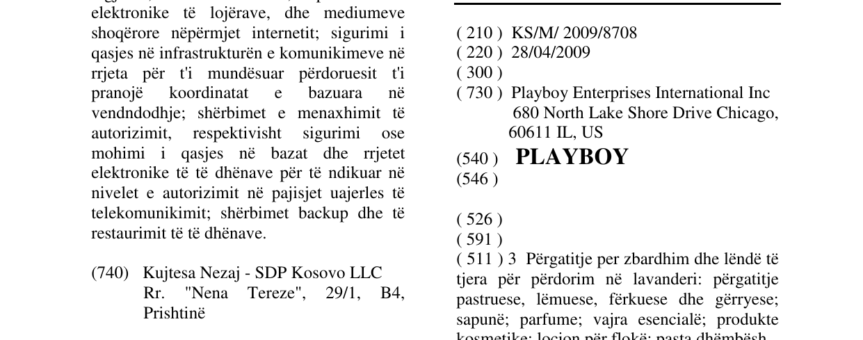 Zëri i markës PLAYBOY në buletin