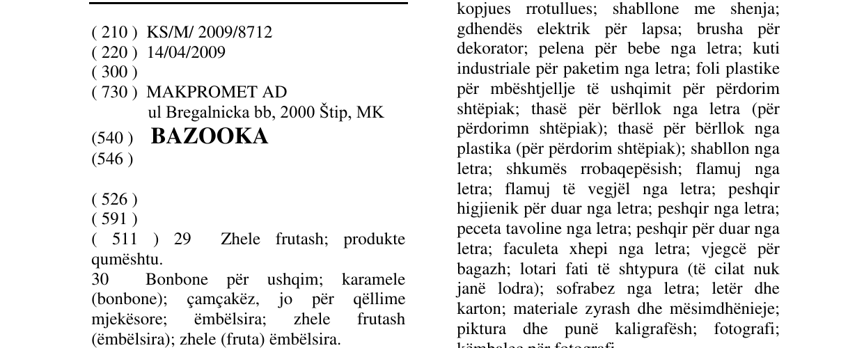 Zëri i markës BAZOOKA në buletin