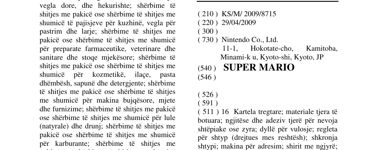 Zëri i markës SUPER MARIO në buletin