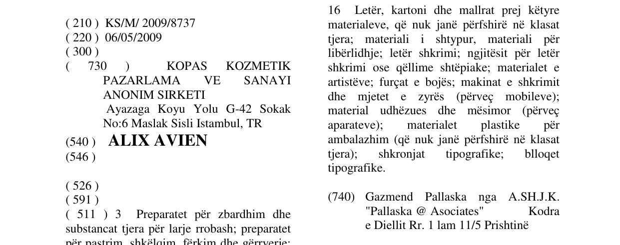 Zëri i markës ALIX AVIEN në buletin