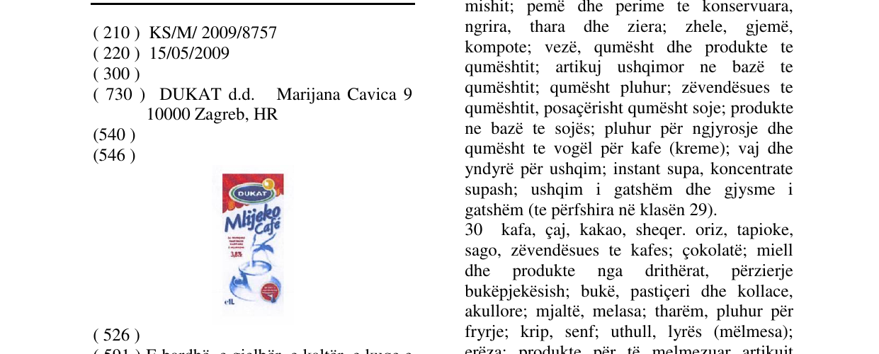Zëri i markës Mlijeko Cafe në buletin