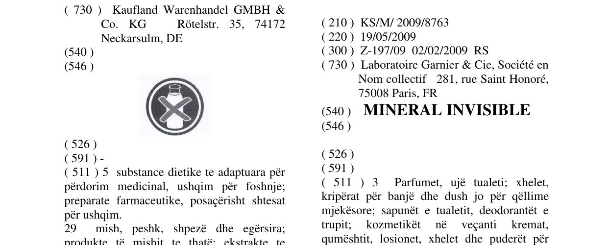 Zëri i markës MINERAL INVISIBLE në buletin
