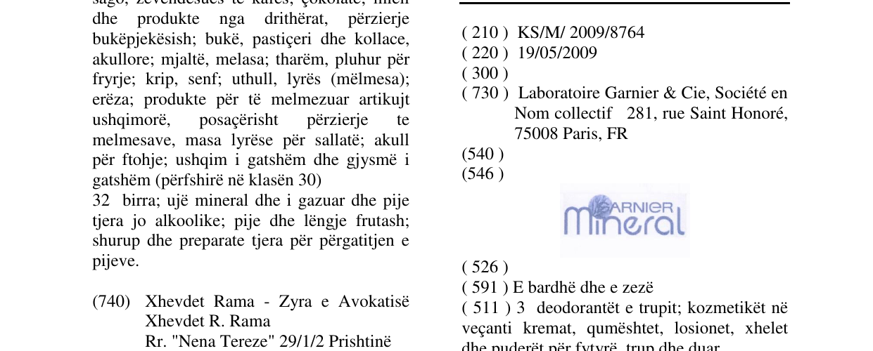 Zëri i markës GARNIER mineral në buletin