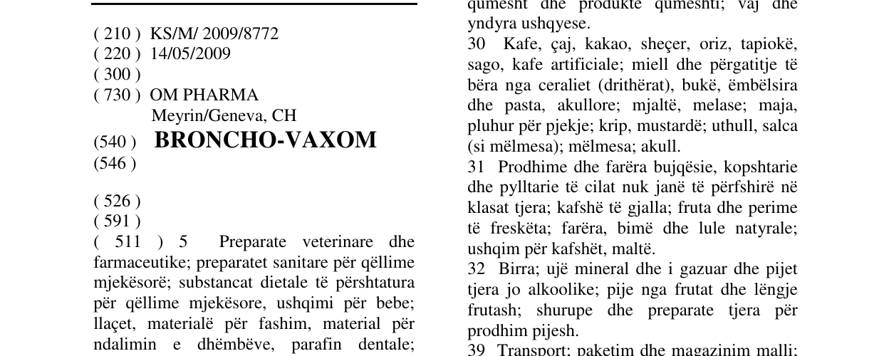Zëri i markës BRONCHO-VAXOM në buletin