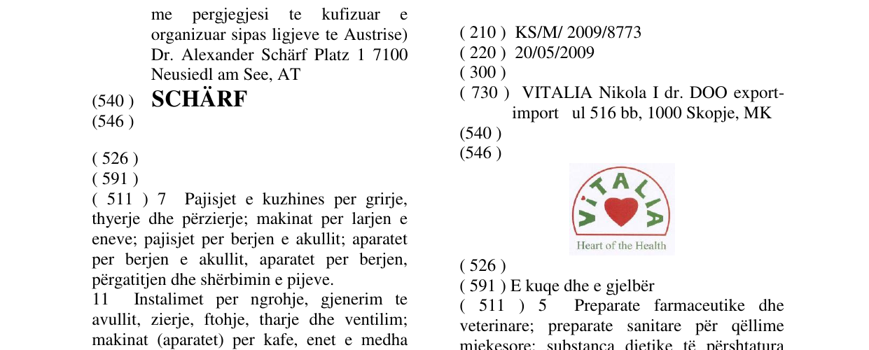 Zëri i markës VITALIA në buletin