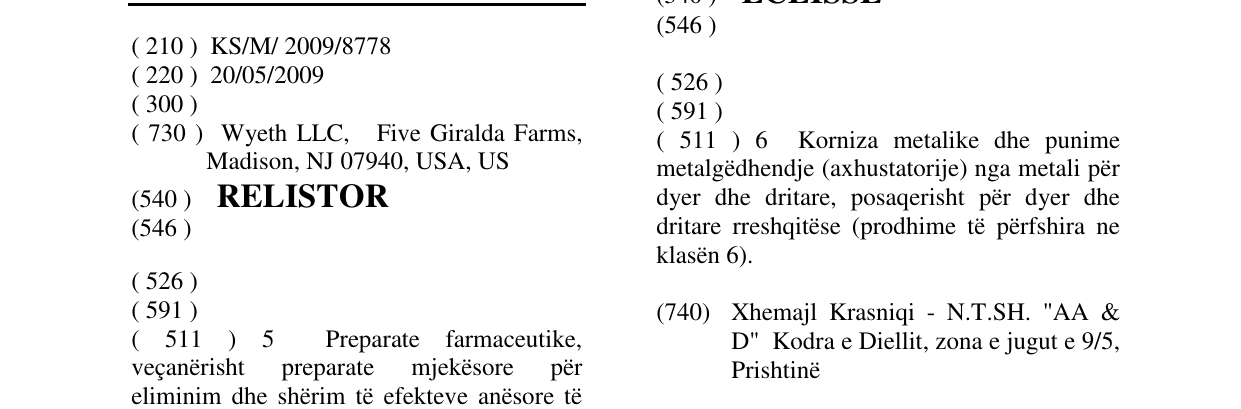 Zëri i markës RELISTOR në buletin