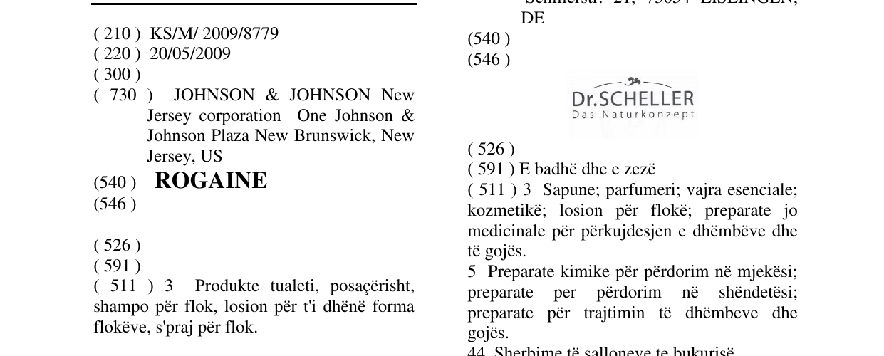 Zëri i markës ROGAINE në buletin