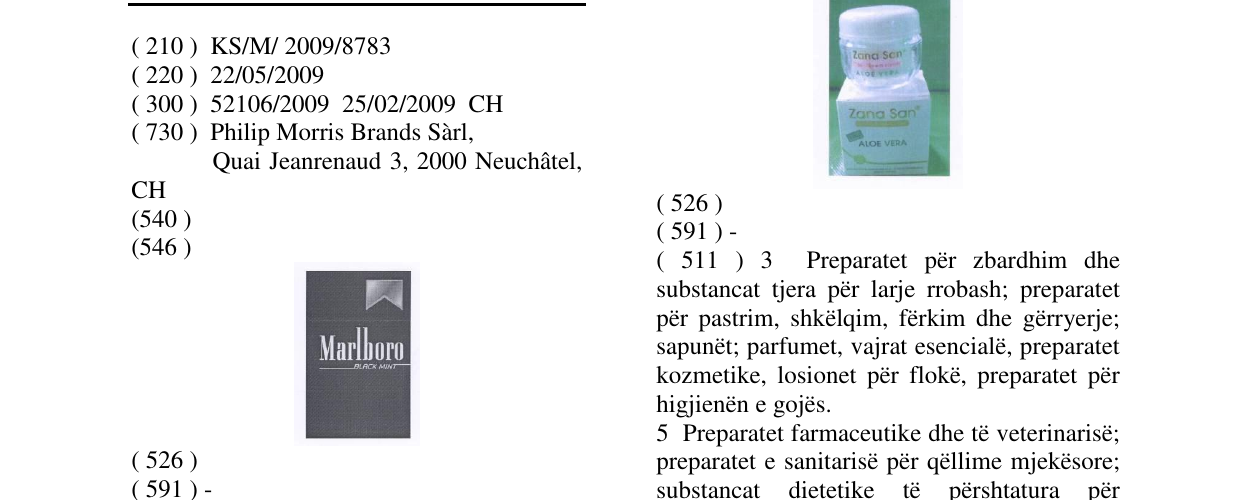 Zëri i markës MARLBORO BLACK MINT në buletin