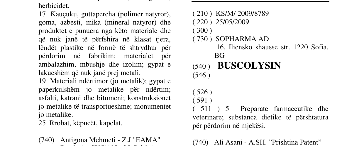 Zëri i markës BUSCOLYSIN në buletin