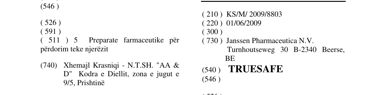 Zëri i markës TRUESAFE në buletin