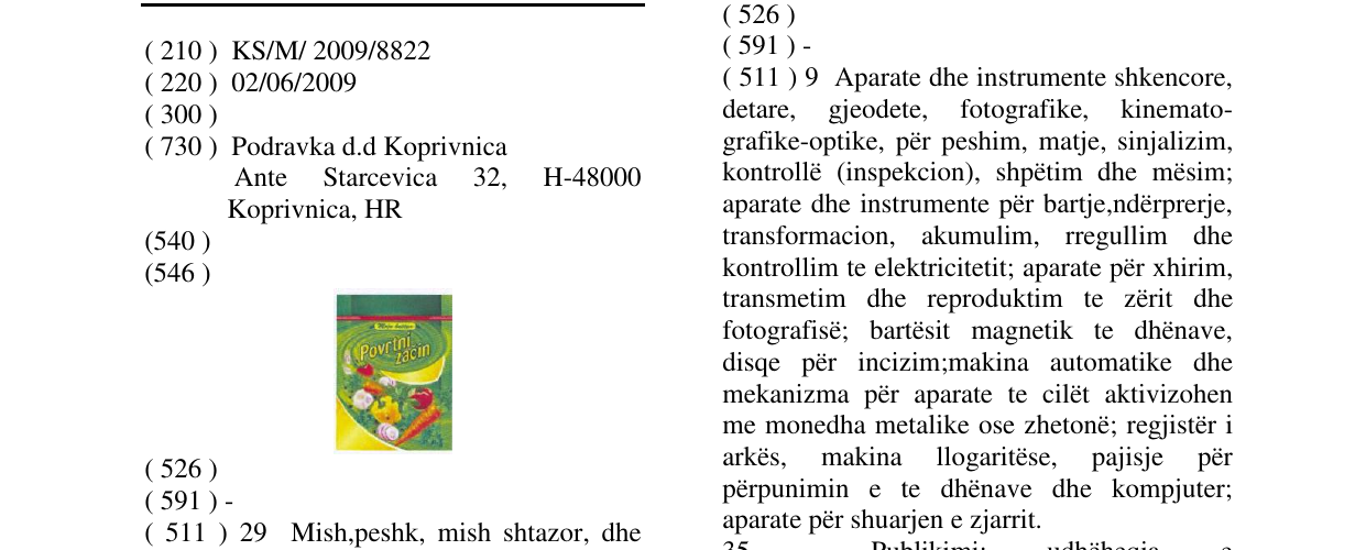 Zëri i markës Povrtni začin në buletin
