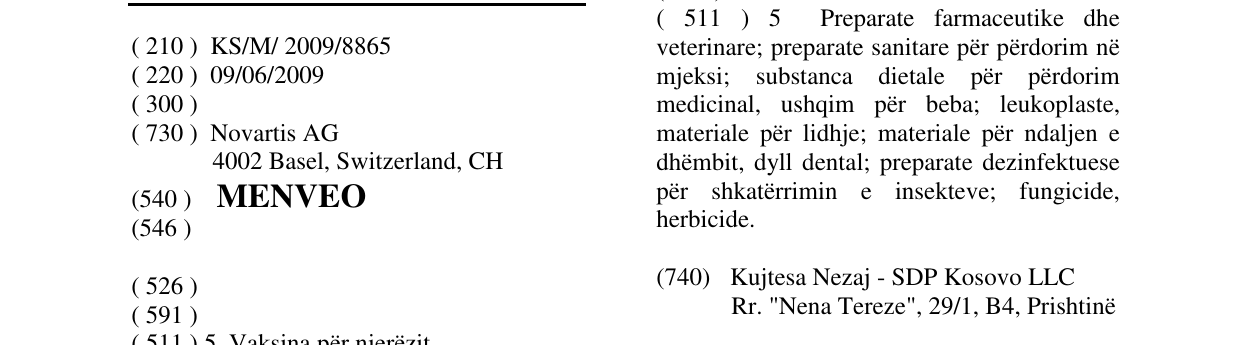 Zëri i markës MENVEO në buletin