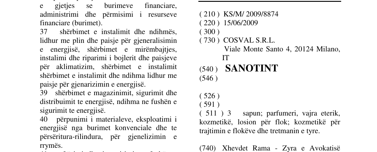 Zëri i markës SANOTINT në buletin