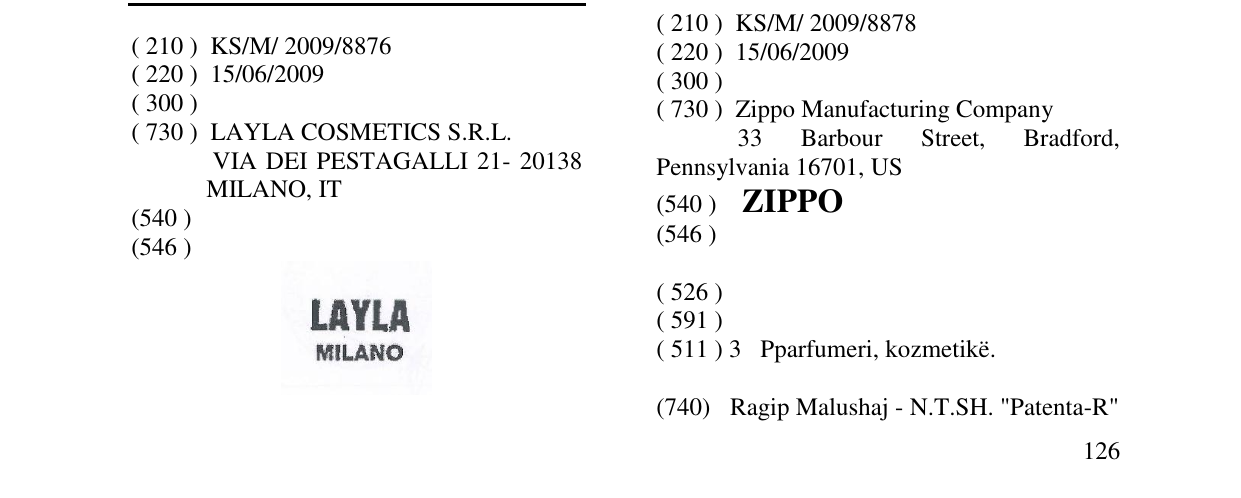 Zëri i markës LAYLA MILANO në buletin