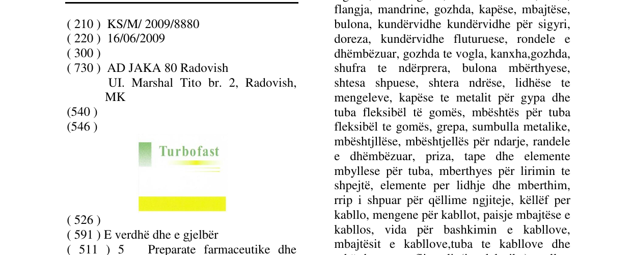 Zëri i markës Turbofast në buletin