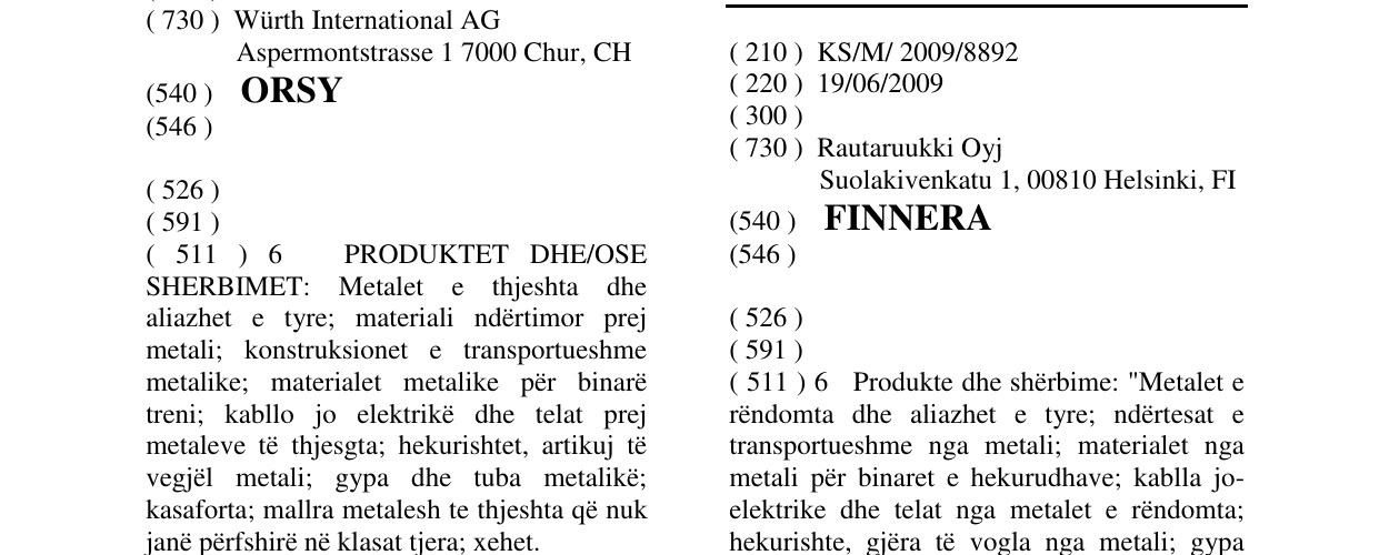 Zëri i markës FINNERA në buletin