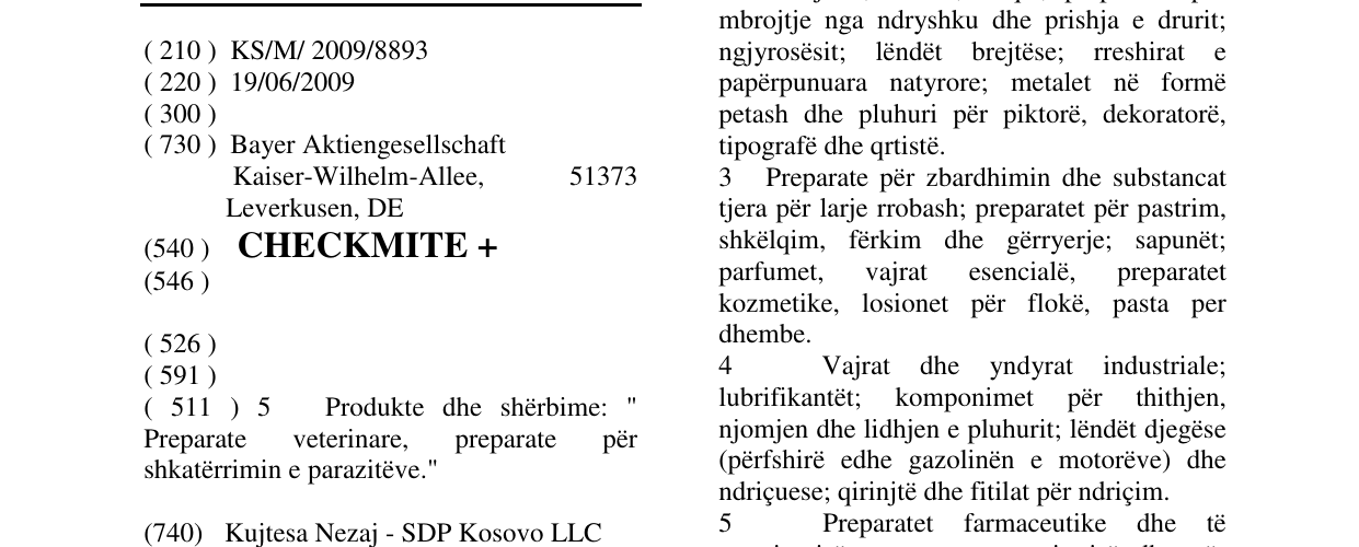 Zëri i markës CHECKMITE + në buletin
