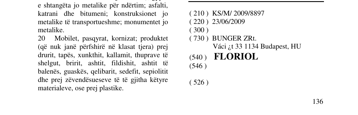 Zëri i markës FLORIOL në buletin