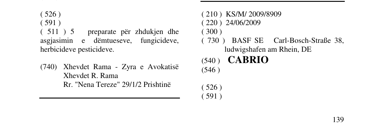 Zëri i markës CABRIO në buletin