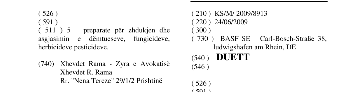 Zëri i markës DUETT në buletin