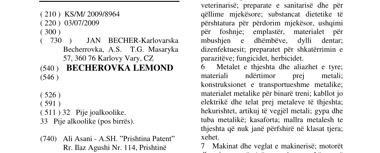 Zëri i markës BECHEROVKA LEMOND në buletin