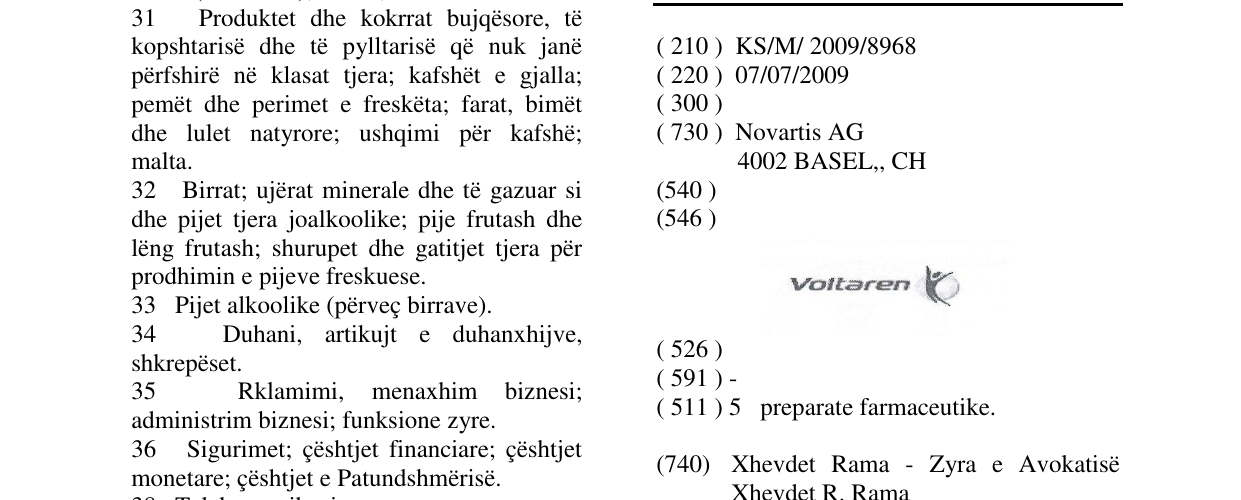 Zëri i markës Voltaren në buletin