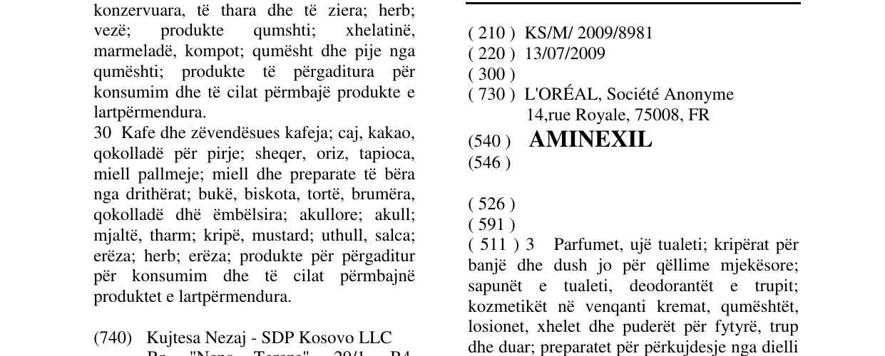 Zëri i markës AMINEXIL në buletin