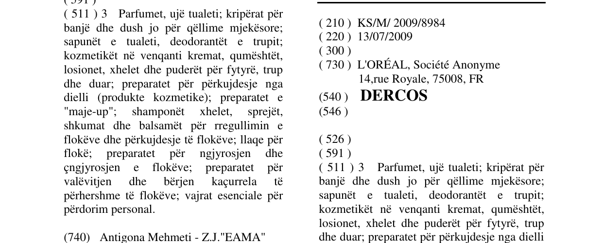 Zëri i markës DERCOS në buletin