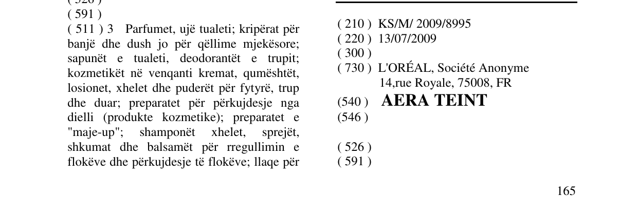 Zëri i markës AERA TEINT në buletin