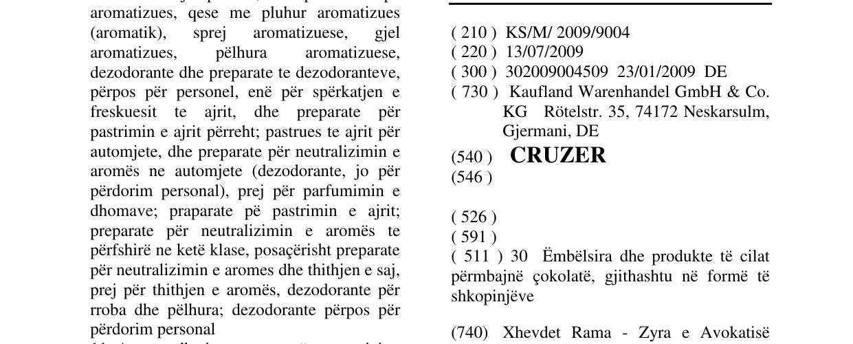 Zëri i markës CRUZER në buletin