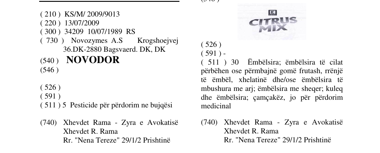Zëri i markës NOVODOR në buletin