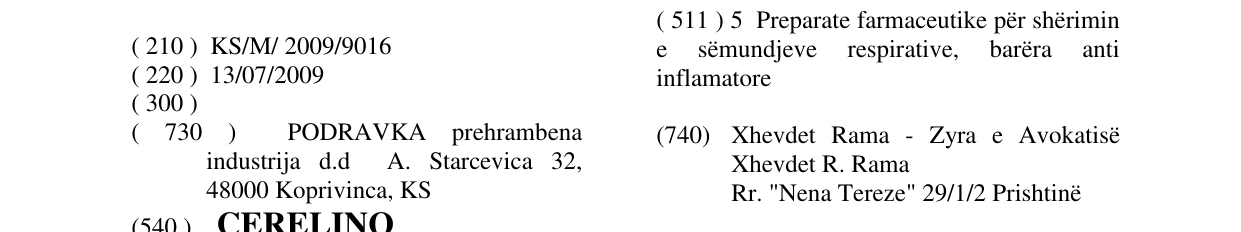 Zëri i markës CERELINO në buletin