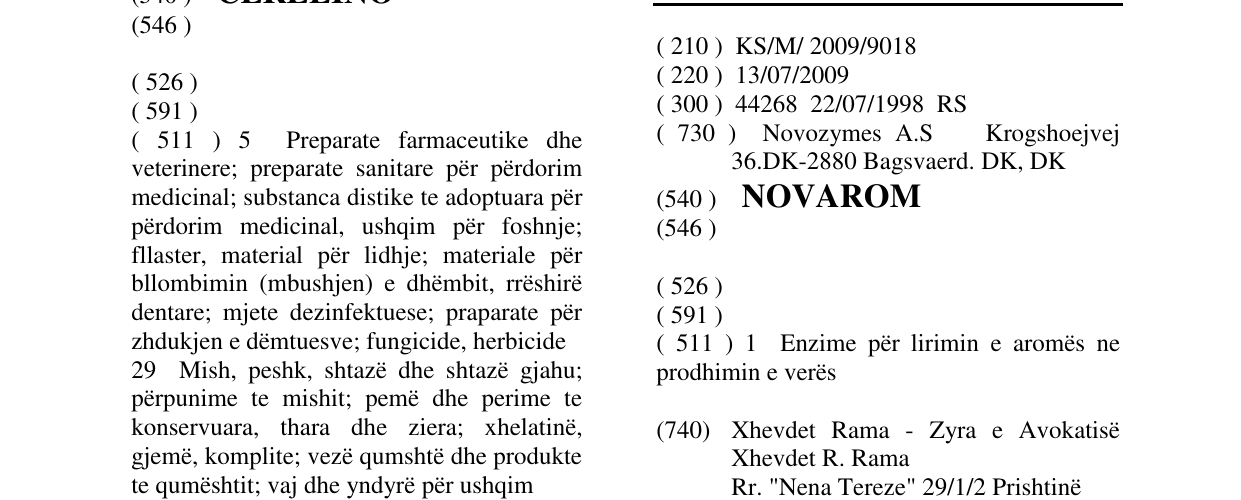 Zëri i markës NOVAROM në buletin