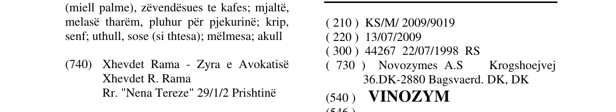 Zëri i markës VINOZYM në buletin