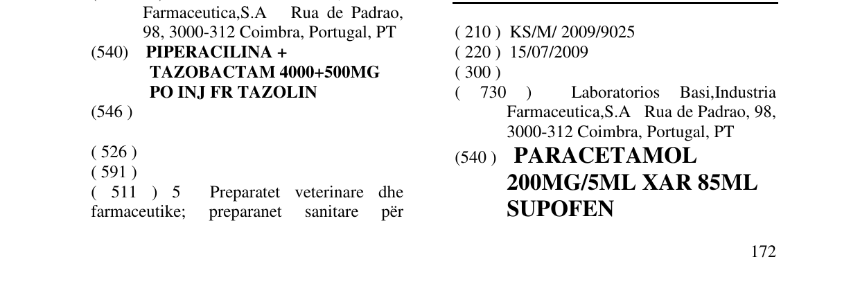 Zëri i markës PARACETAMOL 200MG/5ML XAR 85ML SUPOFEN në buletin