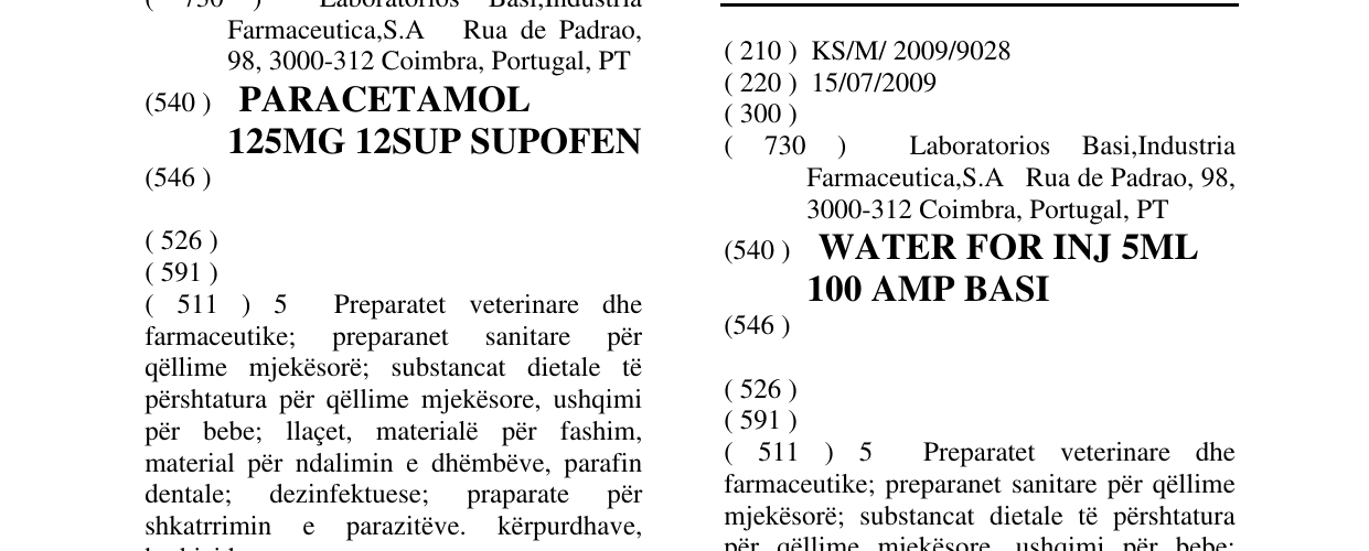 Zëri i markës WATER FOR INJ 5ML 100 AMP BASI në buletin