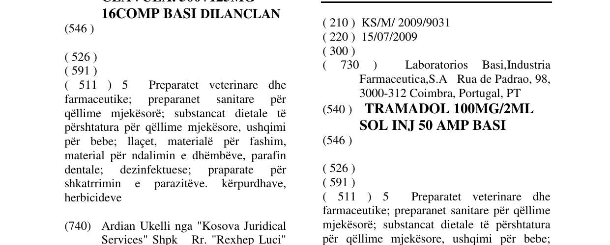 Zëri i markës TRAMADOL 100MG/2ML SOL INJ 50 AMP BASI në buletin