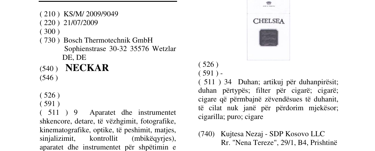 Zëri i markës NECKAR në buletin