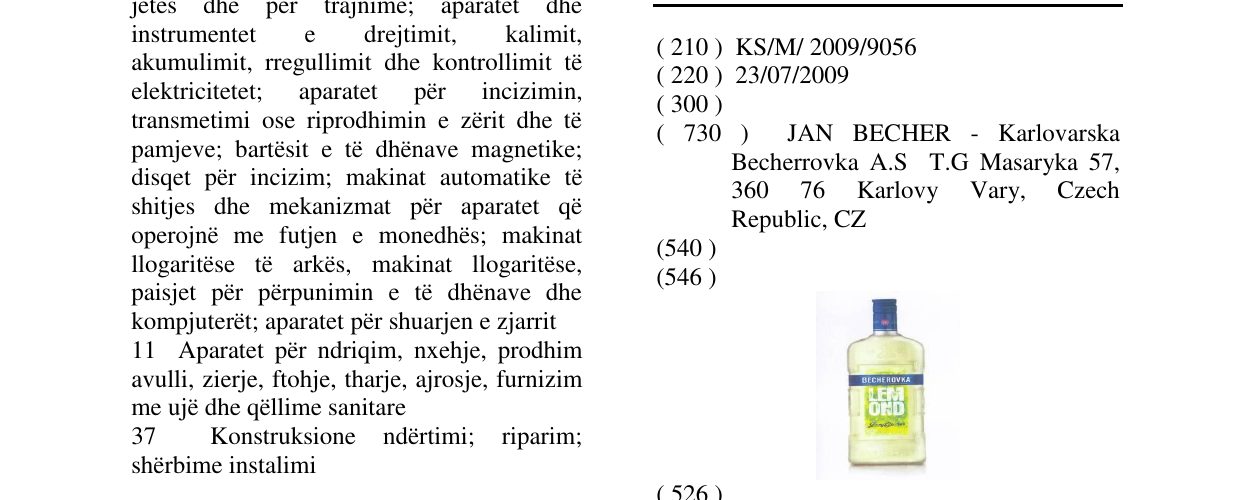 Zëri i markës BECHEROVKA LEMOND në buletin
