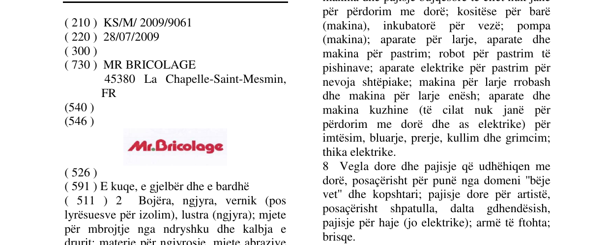 Zëri i markës Mr.Bricolage në buletin