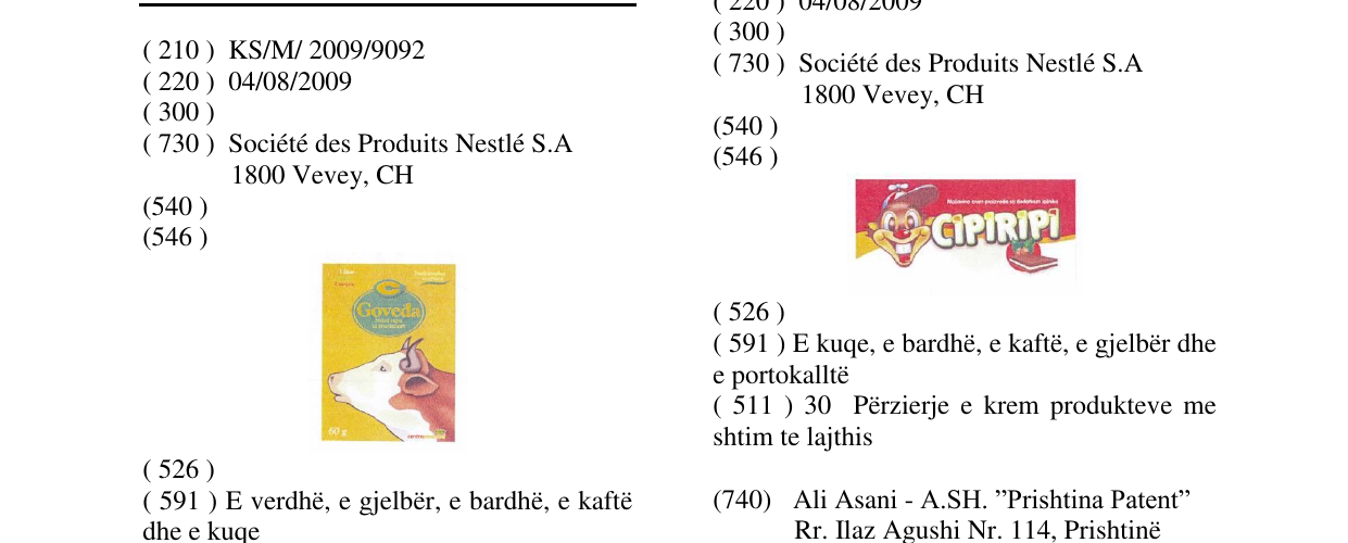 Zëri i markës Goveda në buletin