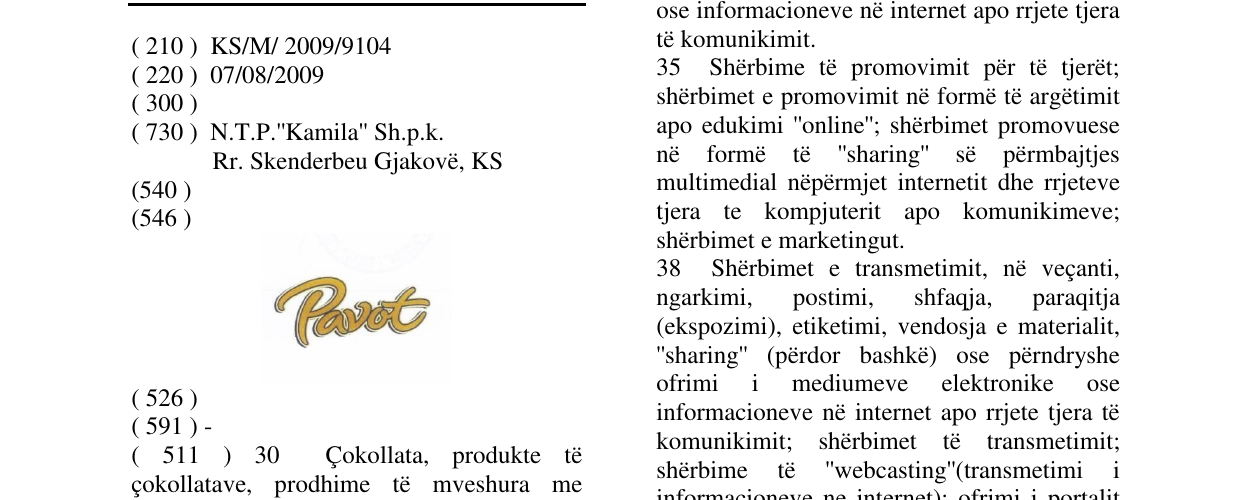 Zëri i markës Pavot në buletin