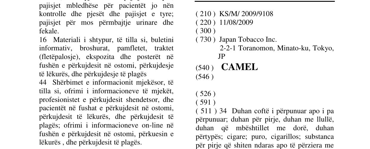 Zëri i markës CAMEL në buletin