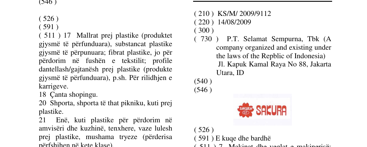 Zëri i markës SAKURA në buletin