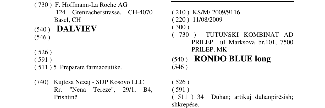 Zëri i markës RONDO BLUE long në buletin