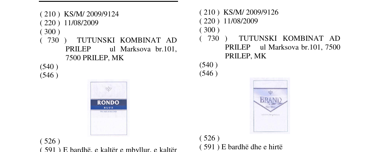 Zëri i markës RONDO BLUE në buletin