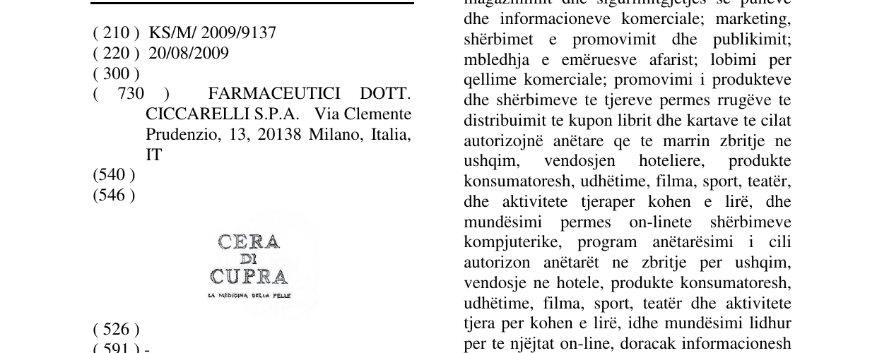 Zëri i markës CERA DI CUPRA në buletin