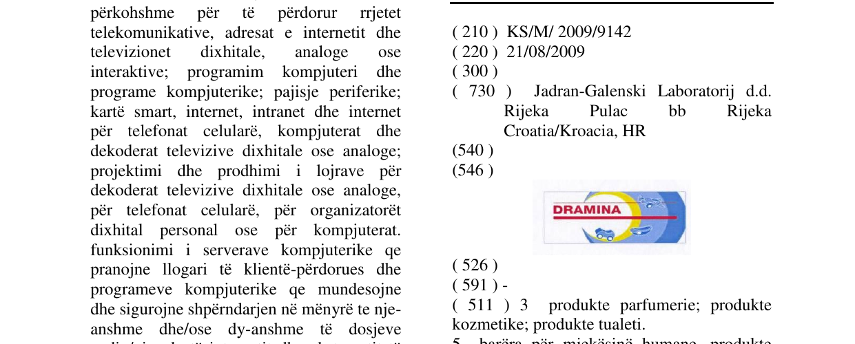 Zëri i markës DRAMINA në buletin