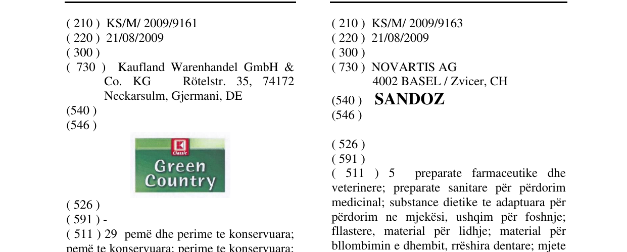 Zëri i markës SANDOZ në buletin